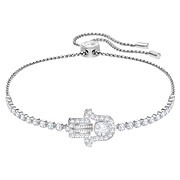 Subtle Hamsa Hand Bracelet, White, Rhodium plating