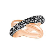 Crystaldust Cross Ring, Black, Rose gold plating