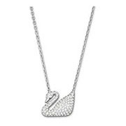 Swan Necklace, White, Rhodium plating