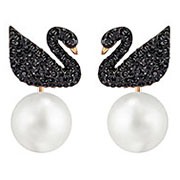 Iconic Swan Pierced Earring Jackets, Black, Rose Gold Plating