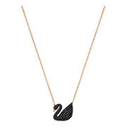 Iconic Swan Pendant, Black, Rose gold plating