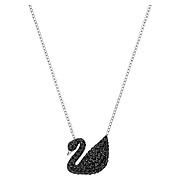 Iconic Swan Pendant, Black, Rhodium plating