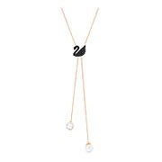 Iconic Swan Double Y Necklace, Black, Rose gold plating