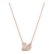 Iconic Swan Pendant, White, Rose gold plating