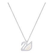 Iconic Swan Pendant, White, Rhodium plating