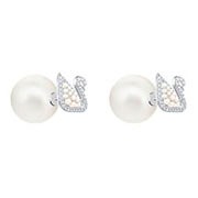 Iconic Swan Stud Pierced Earrings, White, Rhodium plating