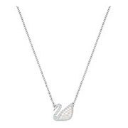 Iconic Swan Necklace, White, Rhodium plating