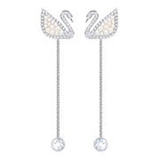 Iconic Swan Pierced Earrings, White, Rhodium plating