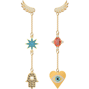 Lucky Goddess Pierced Earrings, Multi-colored, Gold plating