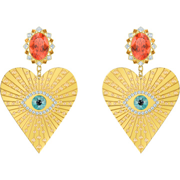 Lucky Goddess Heart Clip Earrings, Multi-colored, Gold plating