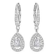 Attract Pear Pierced Earrings, White, Rhodium plating