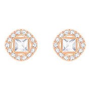 Angelic Square Pierced Earrings, White, Rose gold plating