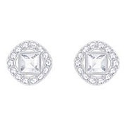 Angelic Square Pierced Earrings, White, Rhodium plating