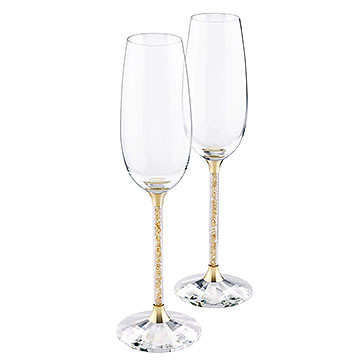 Crystalline Toasting Flutes, Golden Shadow (Set of 2)