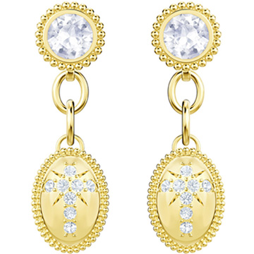 Magnetic Pierced Earrings, White, Gold plating