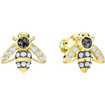 Magnetic Bee Stud Pierced Earrings, Gray, Gold plating