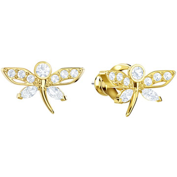 Magnetic Dragonfly Stud Pierced Earrings, Light Multi, Gold plating